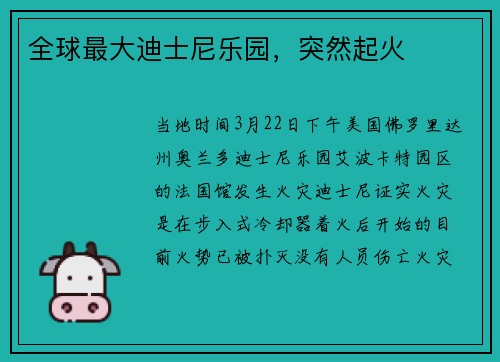 全球最大迪士尼乐园，突然起火